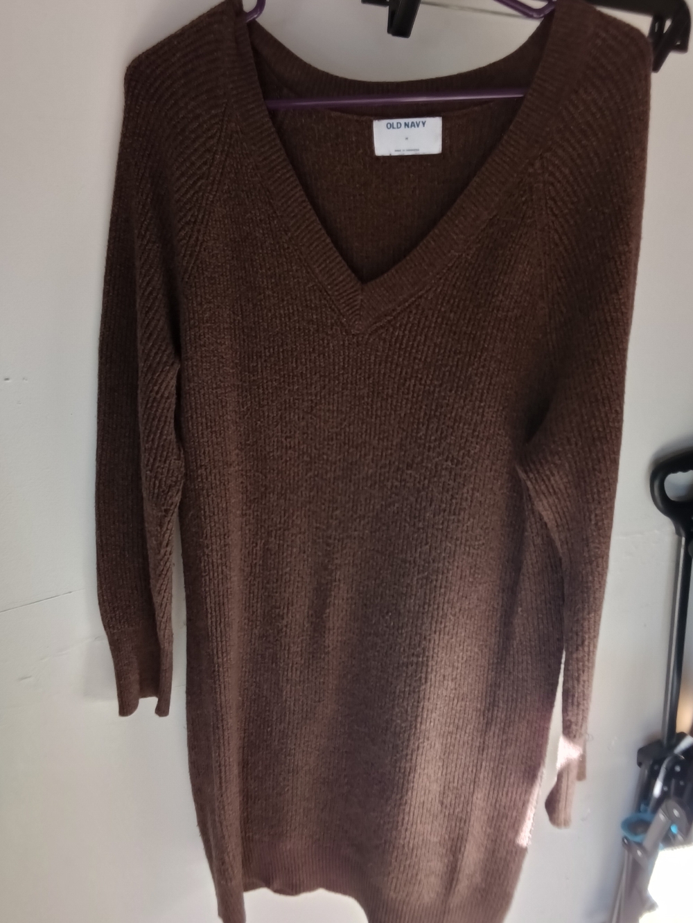 Old Navy Brown V-Neck Ribbed Sweater Dress